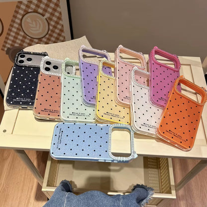 Cute Cat Ear Glitter Diamond Polka Dots Case for Iphone 16 17 Pro Max Air 15 14 plus 11 12 13 Wave Point Bling Cartoon Cover